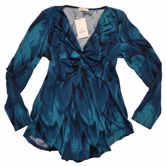 NWT Bulotus Blue Abstract Print Long Sleeve Tunic Top - Size L - Picture 3 of 3